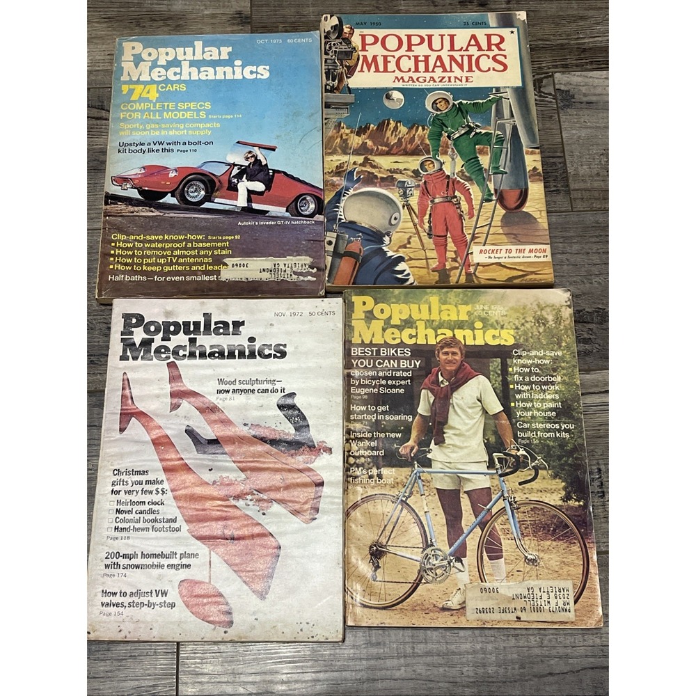Popular Mechanics Magazine Lot 4 Issues 1950 1972 1973 Vintage DIY Sci-Fi Fair